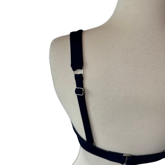 Athleta Plunge Bikini Top Women Bathing Suit Swim Wired Lightly Padded Navy 34 D - Picture 9 of 11